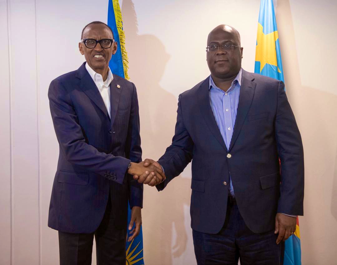 Rwandan President Paul Kagame (L) and his Congolese counterpart Felix Tshisekedi (R)
