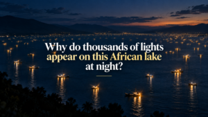 Why do thousands of lights appear on this African lake at night?